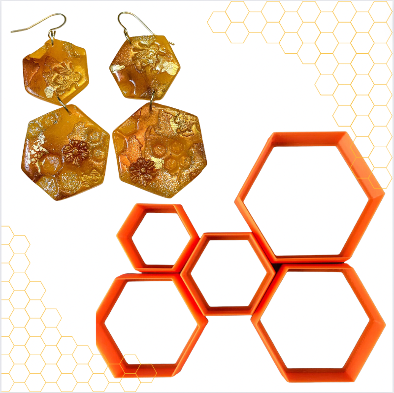 Hexagons Honeycomb bee polymer clay cutter set of 6 basics