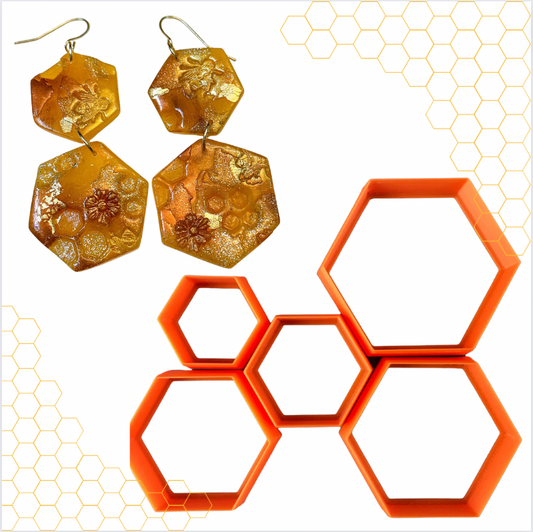 Hexagons Honeycomb bee polymer clay cutter set of 6 basics