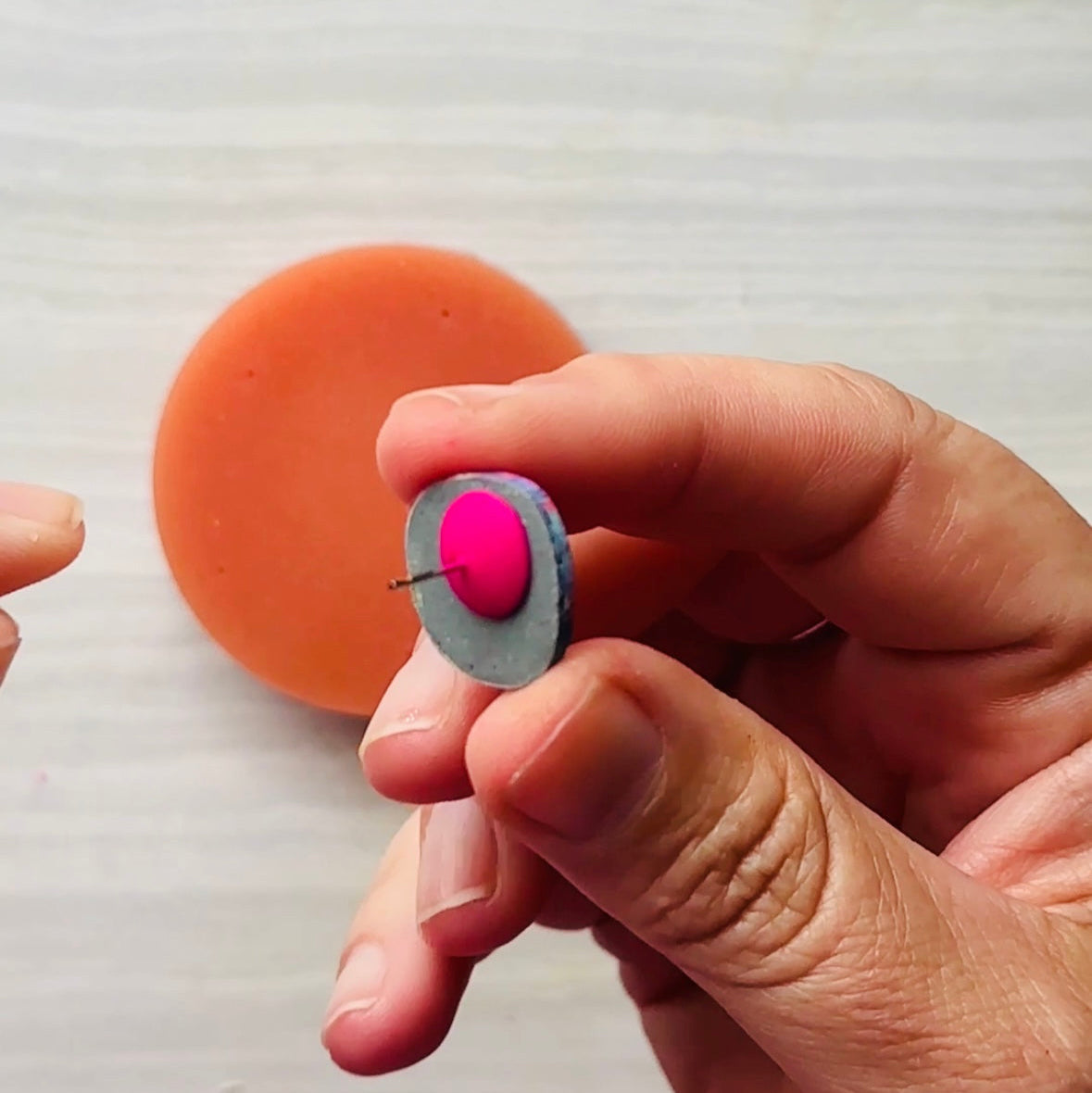 Stud Puck™ - polymer clay stud earring post earring back embedding tool by CreateAlong