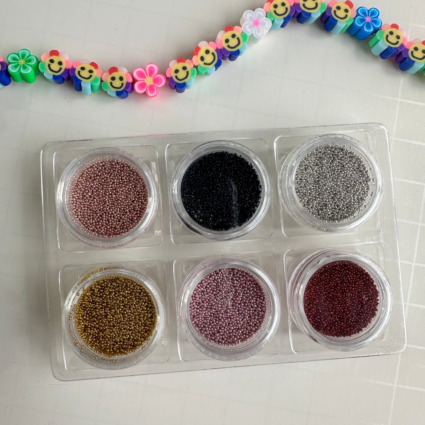 Metallic Micro Caviar No-Hole Beads – Set of 6 for Polymer Clay & Mixed Media
