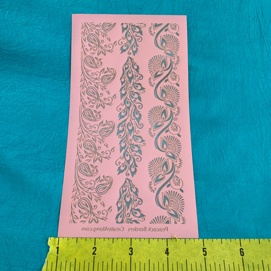 Silkscreen Cindi's Paisley Peacock Borders polymer clay Stencil Pattern - Polymer Clay TV tutorial and supplies