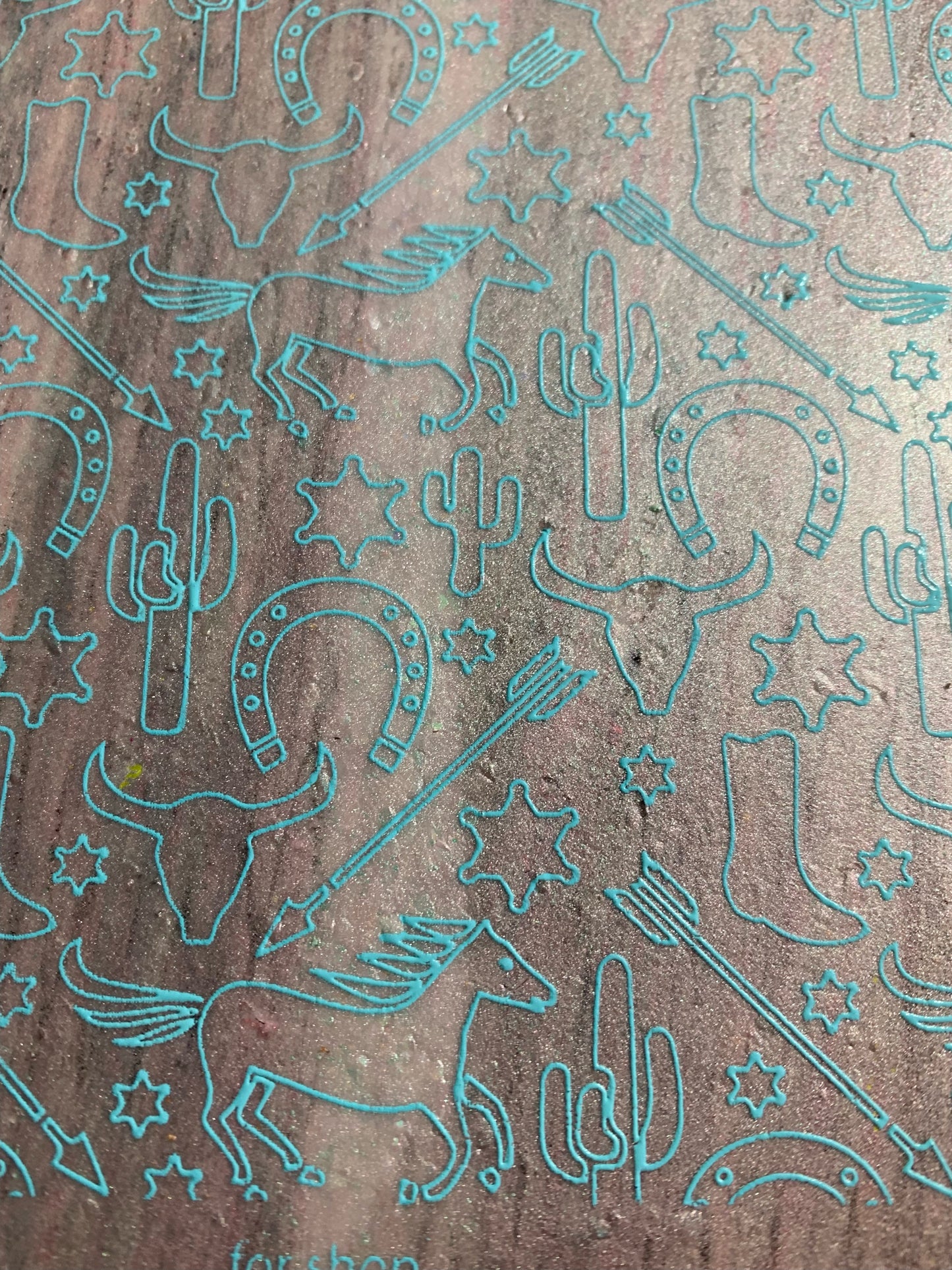 At the Ranch cowboy cactus cow skull horse shoe Silkscreen for polymer Clay