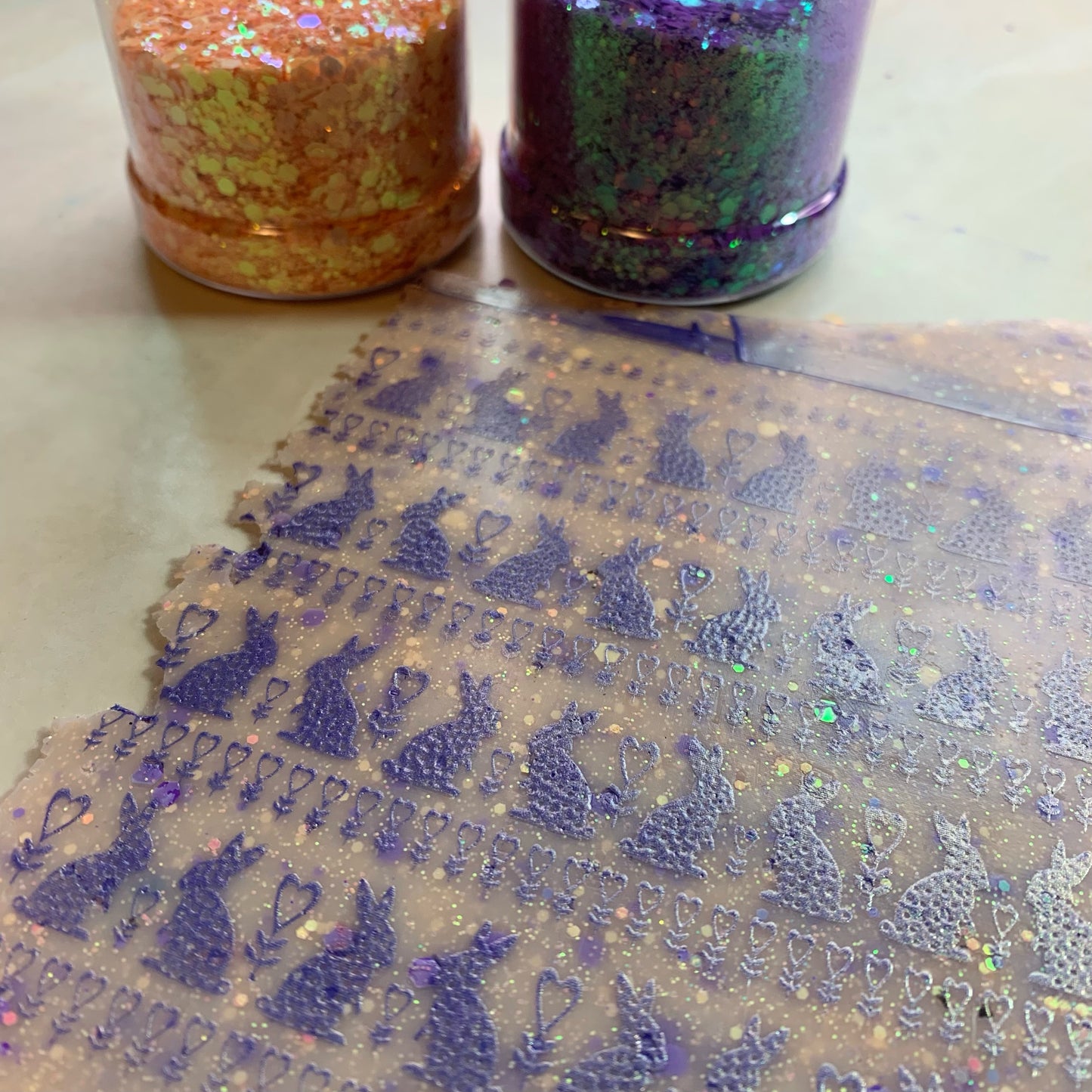 Hunny Bunny Easter Bunnies Hearts Silkscreen Stencil for Polymer Clay, Art Jewelry