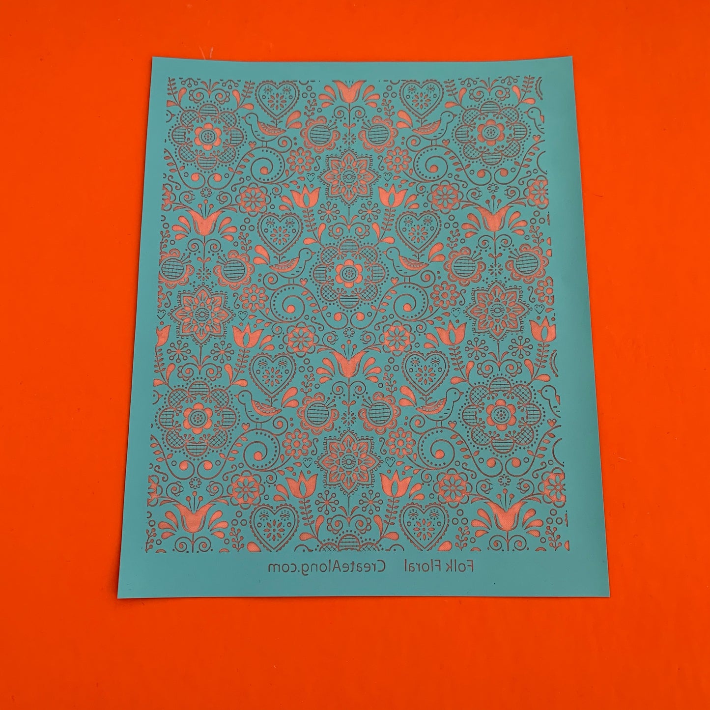 Silkscreen Stencil Folk Floral botanical for Polymer Clay and Mixed Media