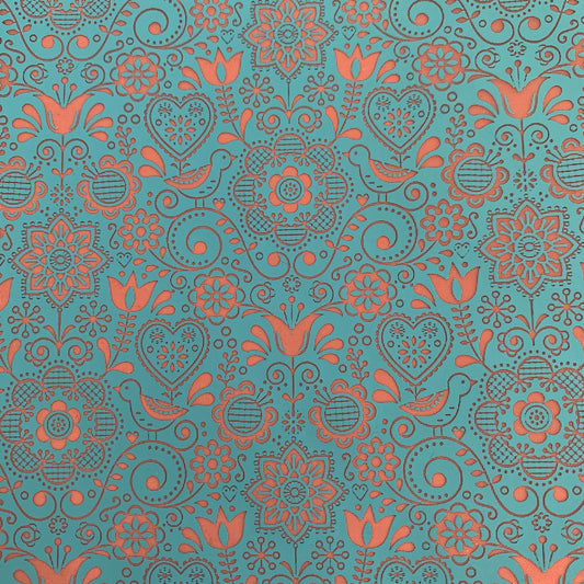 Silkscreen Stencil Folk Floral botanical for Polymer Clay and Mixed Media