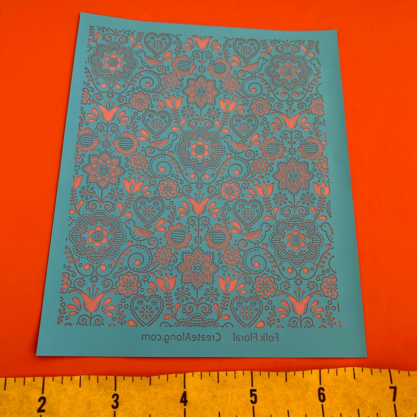 Silkscreen Stencil Folk Floral botanical for Polymer Clay and Mixed Media