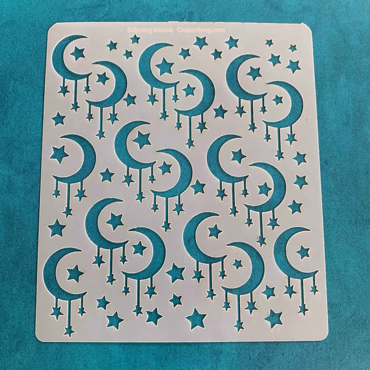 Dripping Moons and Stars Mylar Stencil texture sheet for polymer clay earrings art jewelry mixed media