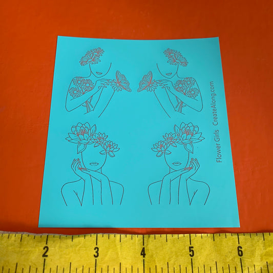 Silk Screen Flower Girl Women's  faces and flowers Stencil For Polymer Clay