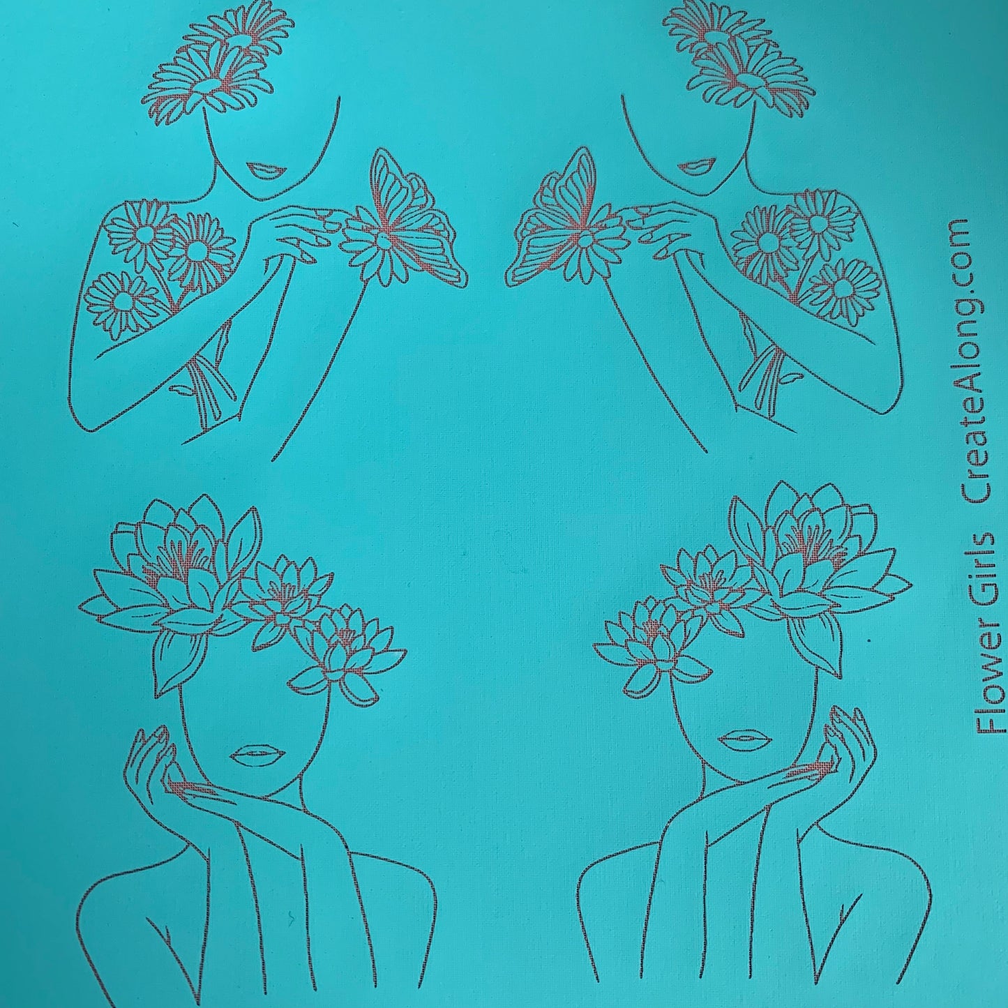 Silk Screen Flower Girl Women's faces and flowers Stencil For Polymer Clay