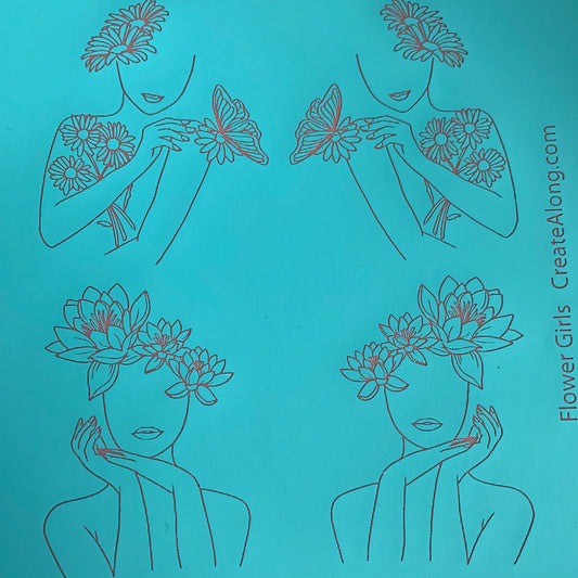 Silk Screen Flower Girl Women's  faces and flowers Stencil For Polymer Clay