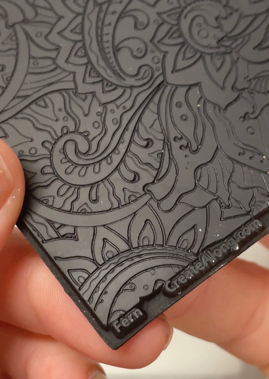 Fern Swirling botanical Rubber Stamp Texture Sheet Mat fine line clay stamp