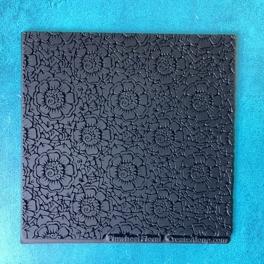 Pinwheel Floral Flower Rubber Deco Stamp Texture Sheet Mat for polymer clay metal clay mixed media art