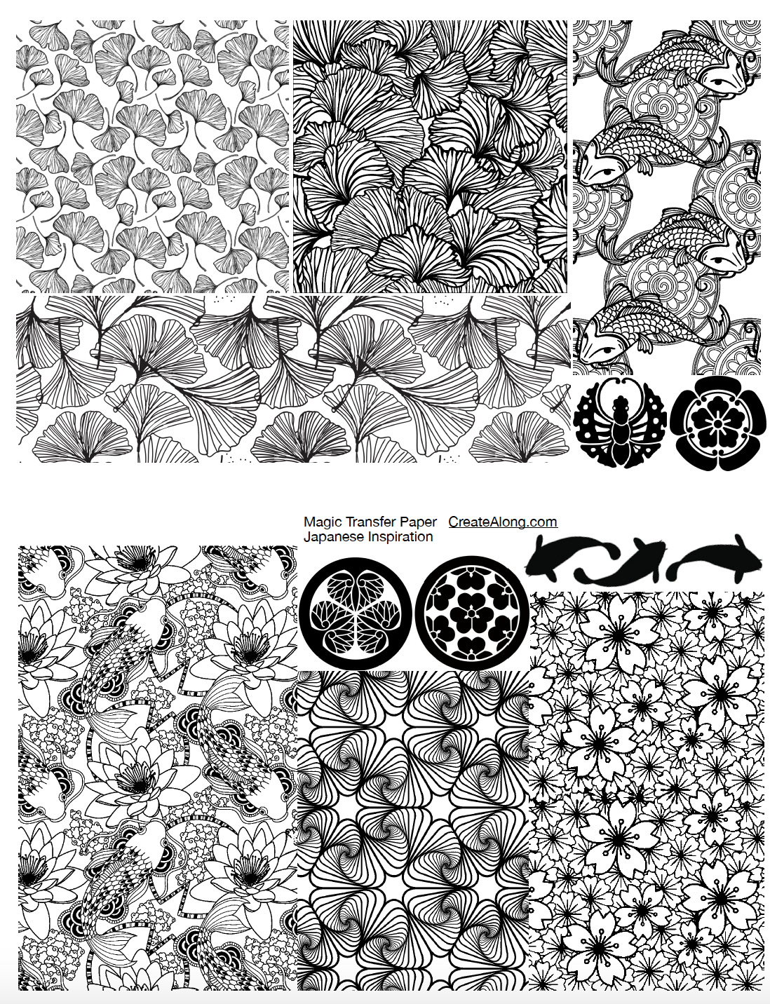 Digital Japanese Inspiration Image Transfer PDF for creating images on raw polymer clay and for use with Magic Transfer Paper