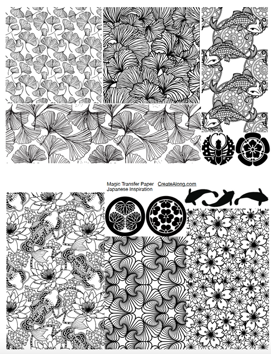 Digital Japanese Inspiration Image Transfer PDF for creating images on raw polymer clay and for use with Magic Transfer Paper