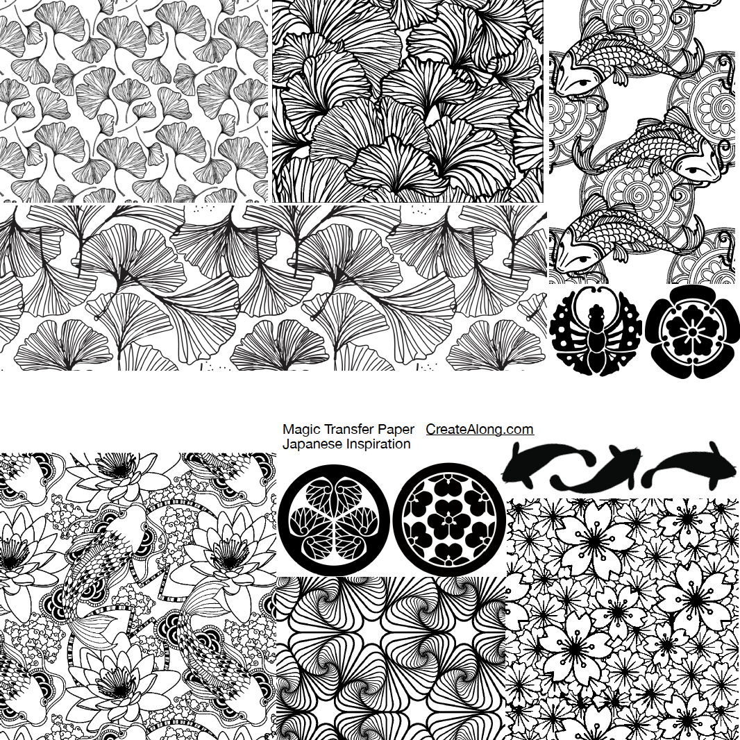 Digital Japanese Inspiration Image Transfer PDF for creating images on raw polymer clay and for use with Magic Transfer Paper