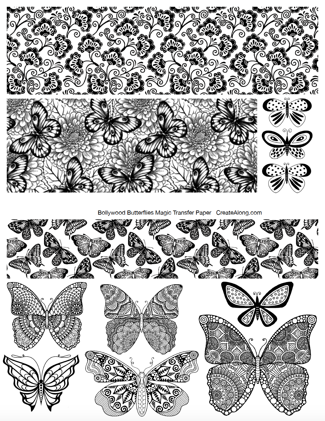 Digital Bollywood Butterflies Image Transfer PDF for creating images on raw polymer clay and for use with Magic Transfer Paper