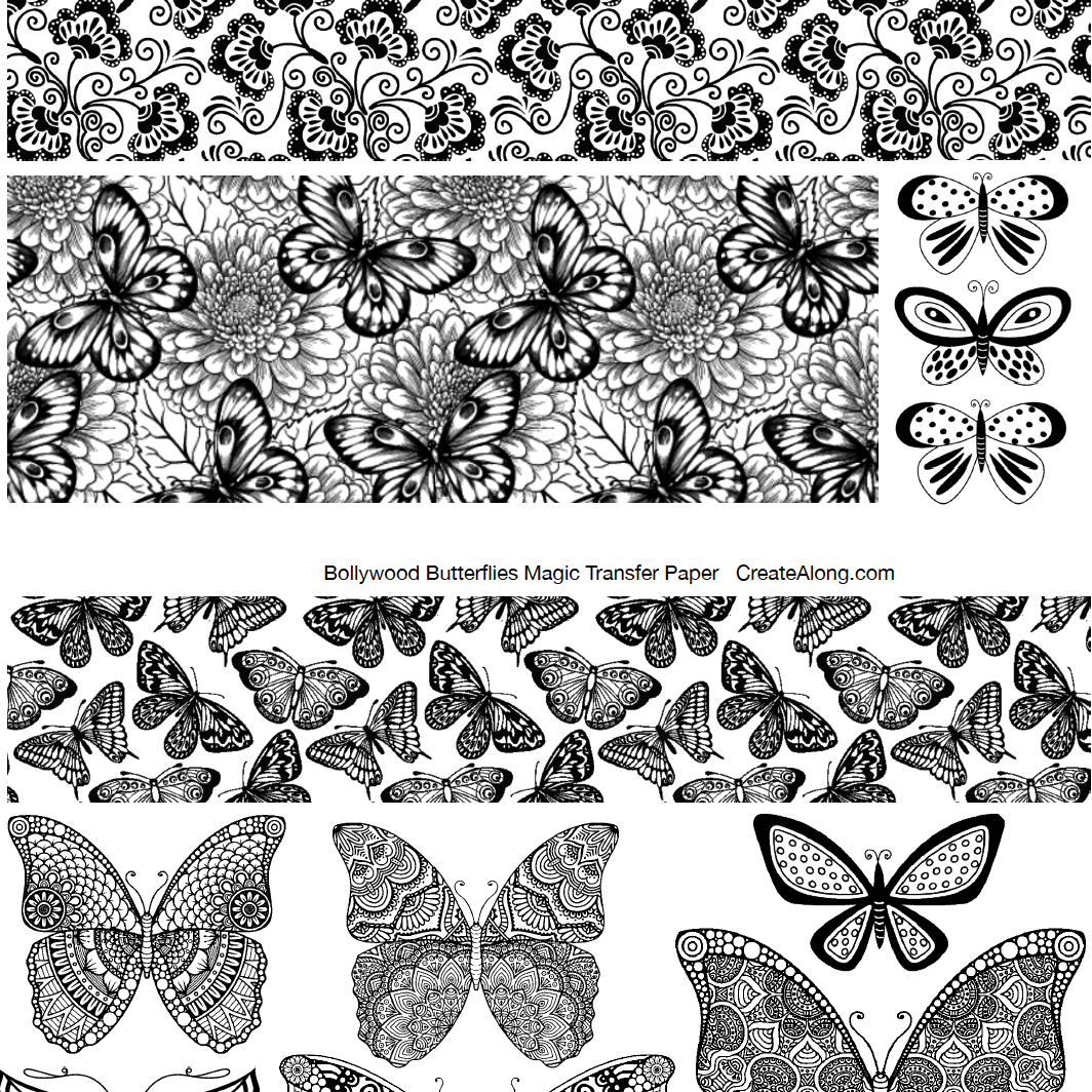 Digital Bollywood Butterflies Image Transfer PDF for creating images on raw polymer clay and for use with Magic Transfer Paper