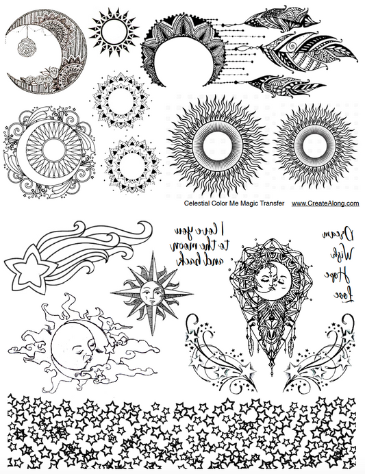 Digital Celestial Image Transfer PDF for creating images on raw polymer clay and for use with Magic Transfer Paper