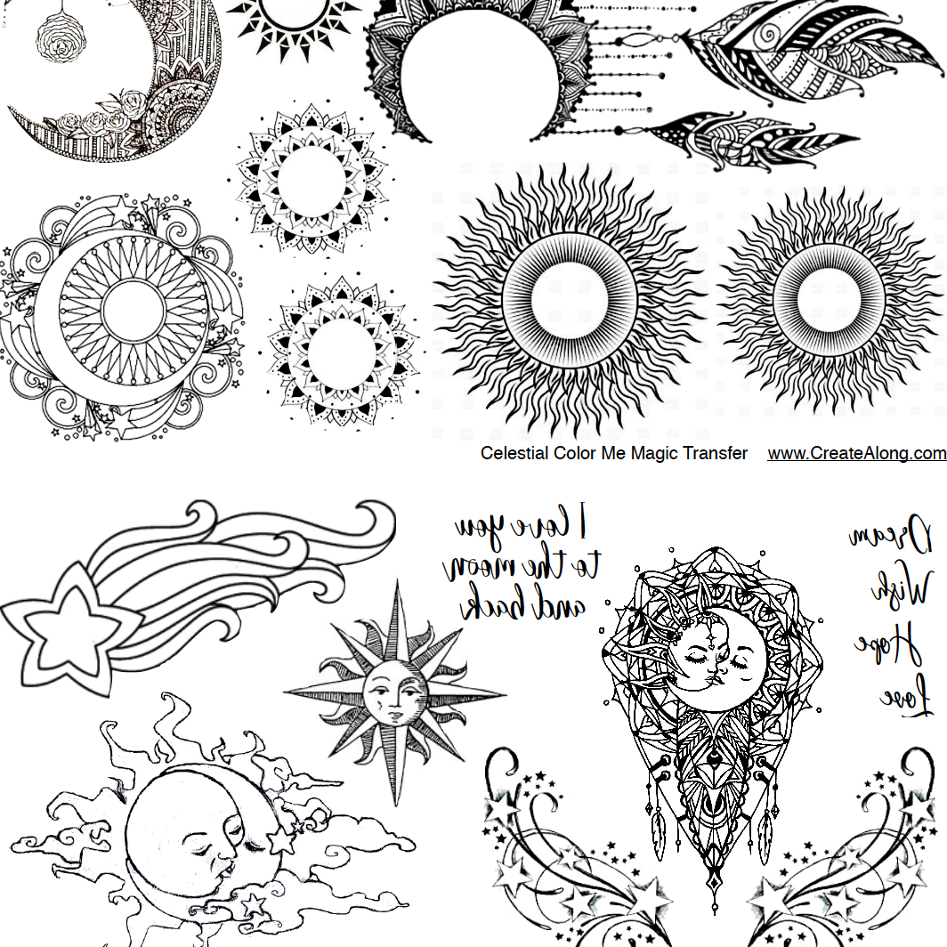 Digital Celestial Image Transfer PDF for creating images on raw polymer clay and for use with Magic Transfer Paper