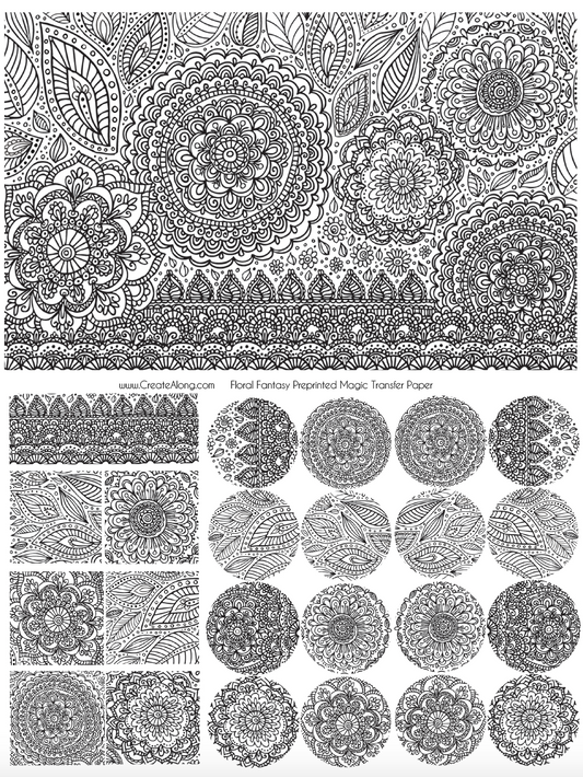 Digital Floral Fantasy Image Transfer PDF for creating images on raw polymer clay and for use with Magic Transfer Paper