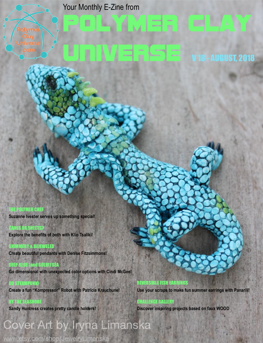 PCU August 2018 Polymer Clay Universe magazine download PDF tutorials - Polymer Clay TV tutorial and supplies
