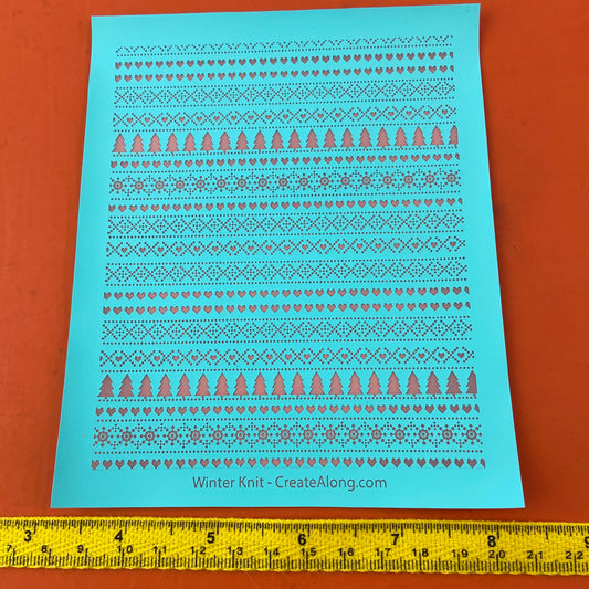 Winter Knit Holiday Christmas trees plants Silk Screen Stencil for Polymer Clay, Art Jewelry, Mixed Media