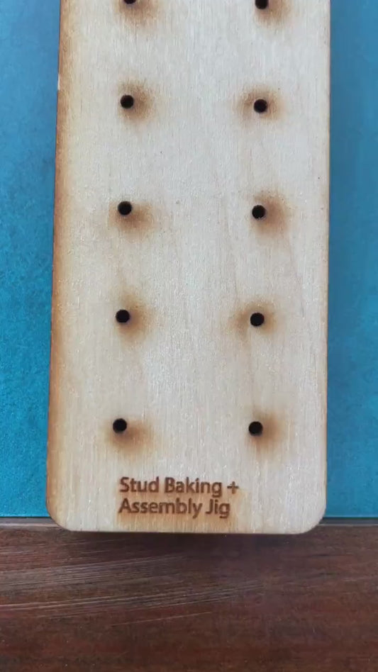 Stud earring assembly and baking jig tool support wood bake polymer clay tool