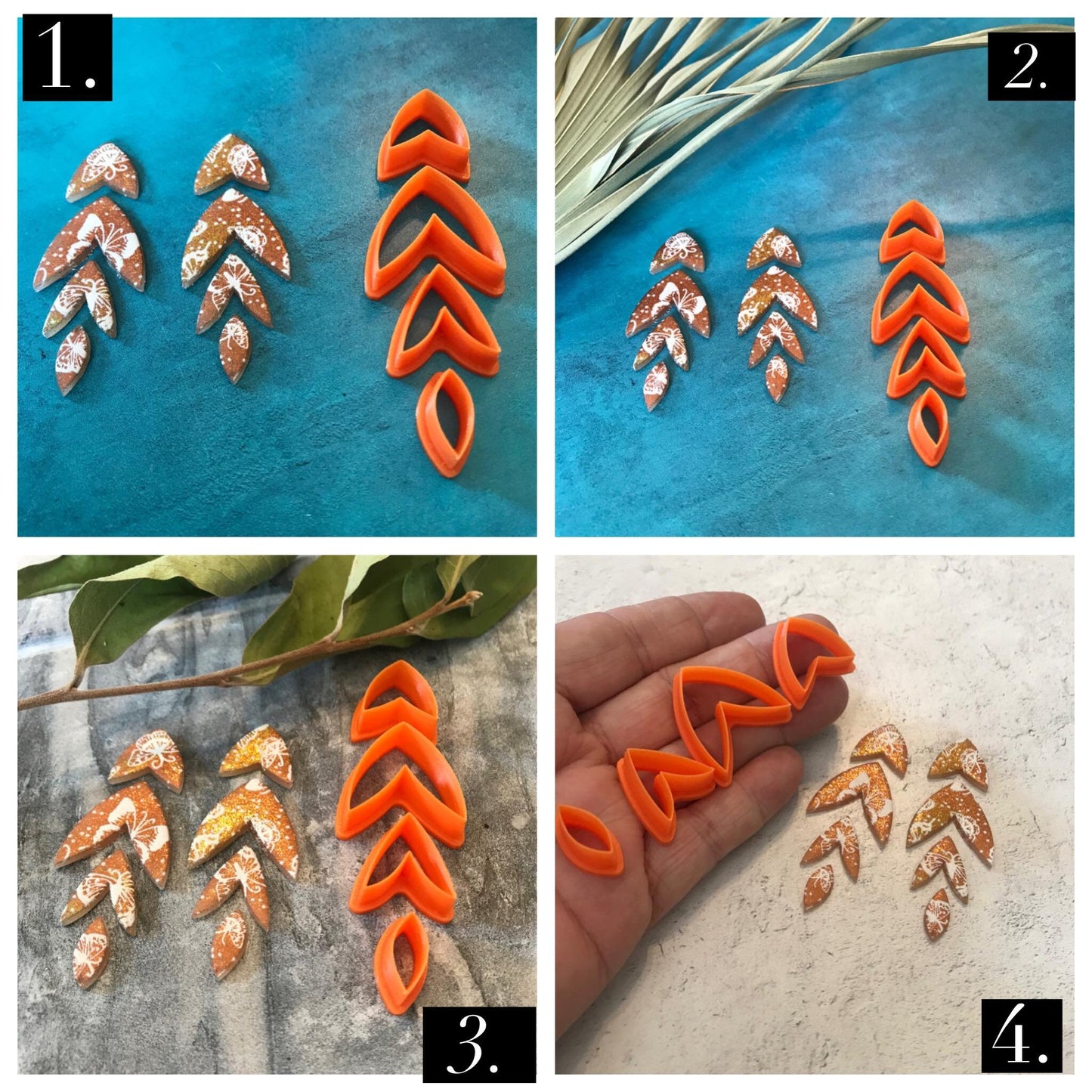 Polymer Clay Cutter Set Long Floral Drop set of 4 nesting dangle earring sharp shapes