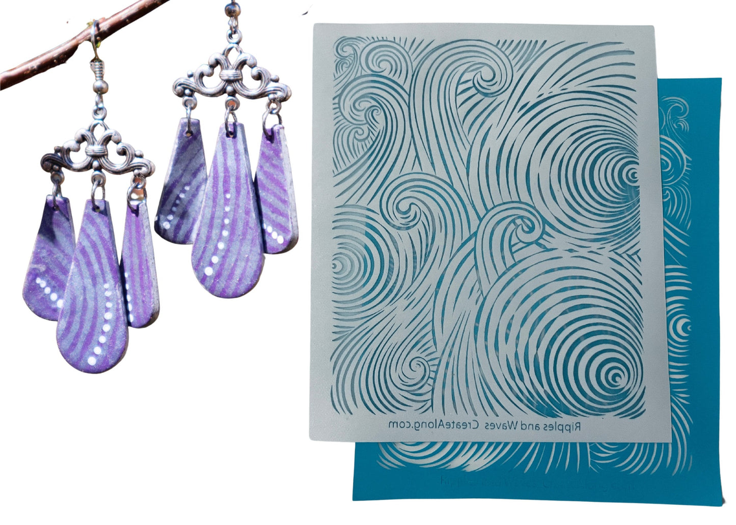 Silk Screen Ripples and Waves Stencil for Polymer Clay, Art Jewelry, Mixed Media