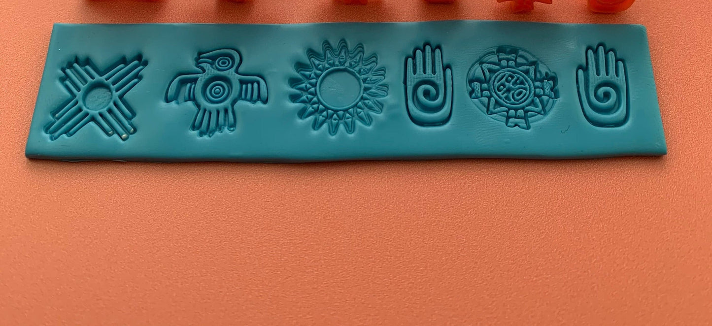 Texture Tips Stamps North American Symbols Set of 6 small stamp set for polymer clay and mixed media