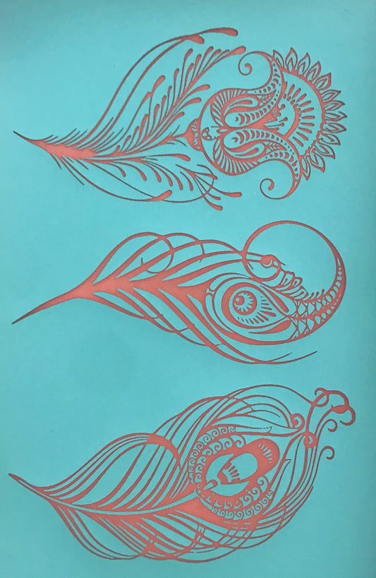 Silkscreen Cindi's Paisley Peacock Feathers polymer clay stencil