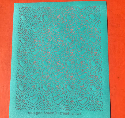 Swirly Hearts Silkscreen Valentine For Crafting, Polymer Clay earrings + Mixed Media