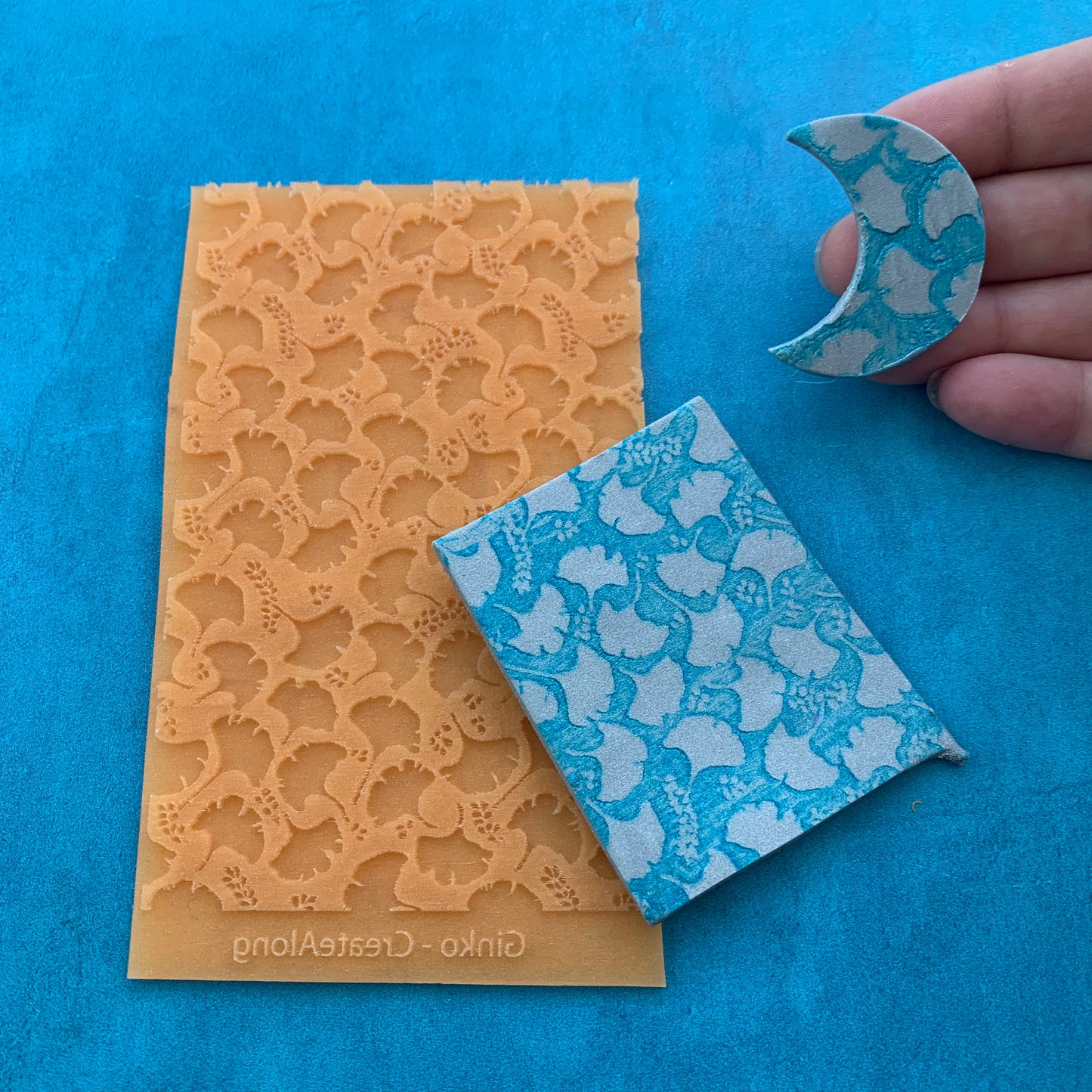Ginkgo Texture Mat Silicone rubber Stamp for polymer clay paper Gelli plate and resin