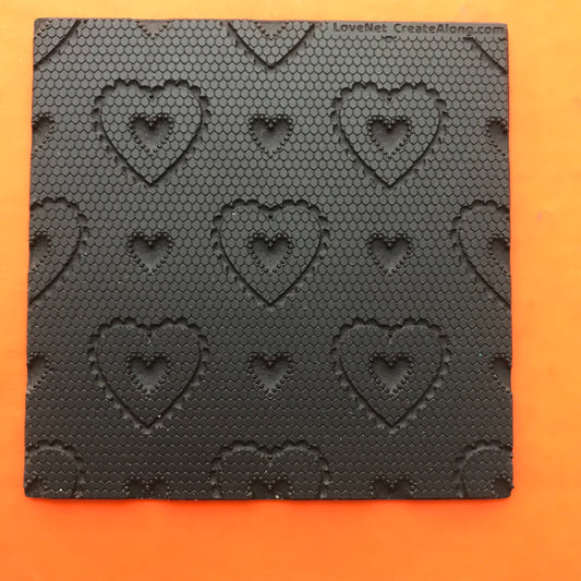 Love Lace Net Hearts heart Rubber Stamp Texture Sheet Mat for polymer clay metal clay mixed media art