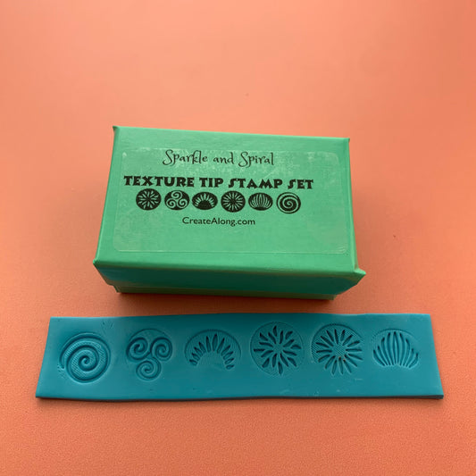 Texture Tips stamps Sparkle Spirals of 6 small stamp set for polymer clay and mixed media