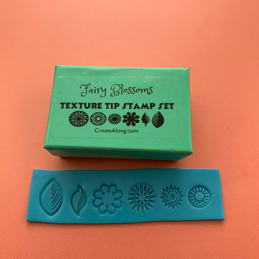Texture Tips Stamps Fairy Blossoms 6 small botanical stamp set for polymer clay and mixed media