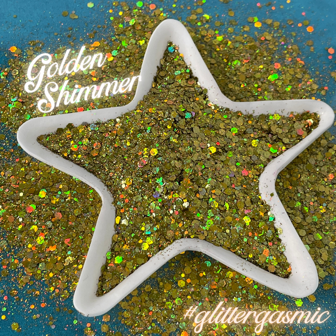 Golden Shimmer Greengold Holographic Chunky Glitter for pens candles earrings clay resin mugs slime tumblers nail art 2 oz