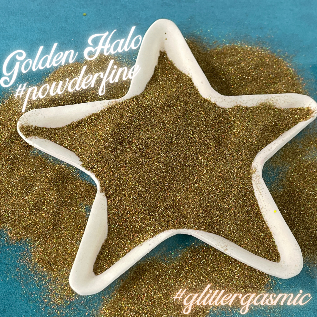 Golden Halo Powderfine Gold Holographic Glitter for pens candles earrings clay resin mugs slime tumblers nail art 2 oz