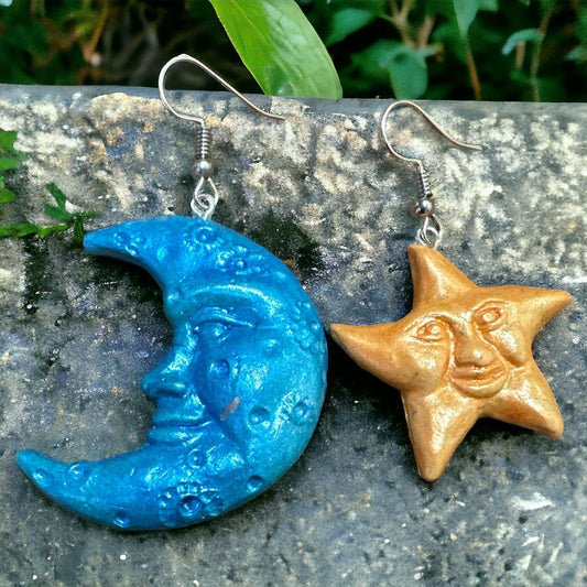 Using molds to make polymer clay jewelry, star and moon earrings