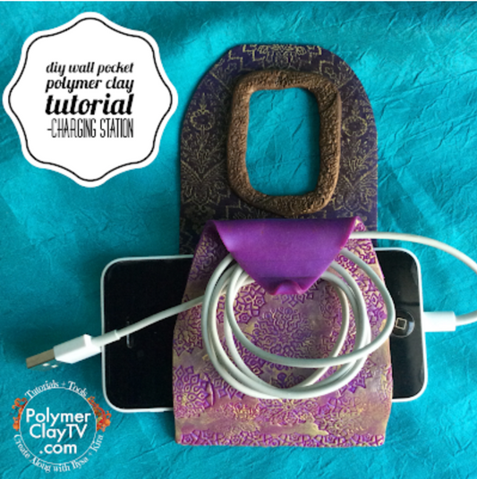 How to make a cute DIY wall phone charger pocket using polymer clay silkscreens and rubber stamps