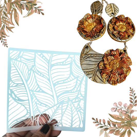 Clay Stencil Tropic Leaves Mylar Stencil texture sheets for polymer clay earrings art jewelry mixed media Fairy Doors