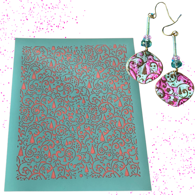 Christmas Silk ScreenSwirling Christmas Trees Holiday Silkscreen for Polymer Clay, Art, Jewelry & Mixed Media - Create Along 
