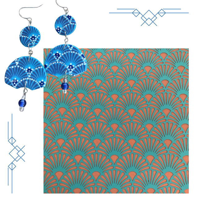 Silk Screen Light the Way Art Deco fans Stencil For Polymer Clay jewelry mixed media - Create Along 