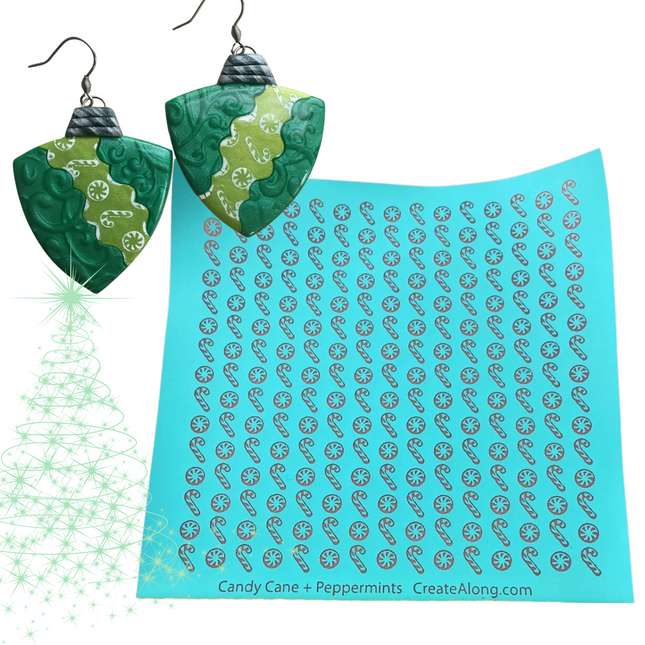 Candy Canes and Peppermints  Holiday Winter Christmas Silk Screen Stencil for Polymer Clay, Art Jewelry, Mixed Media - Create Along 