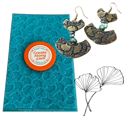 Ginkgo Texture Mat Silicone rubber Stamp for polymer clay paper Gelli plate and resin - Create Along 
