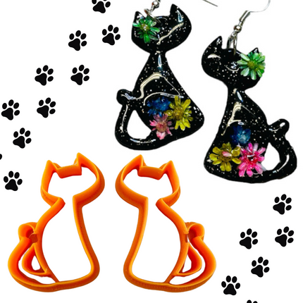 Sitting Cat earrings mirrored polymer clay cutter set - Create Along 