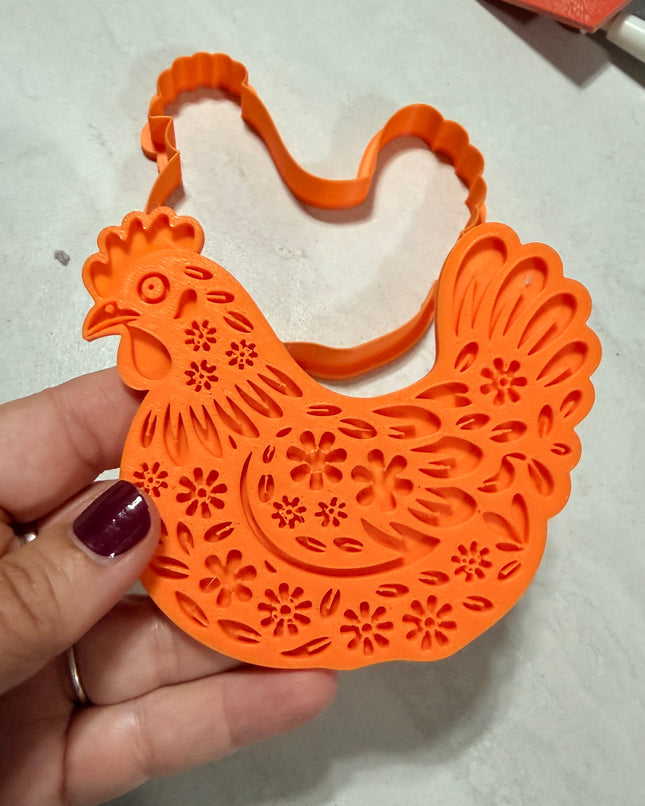 Large Folk Art Hen Stamp and Cutter 4 Inch