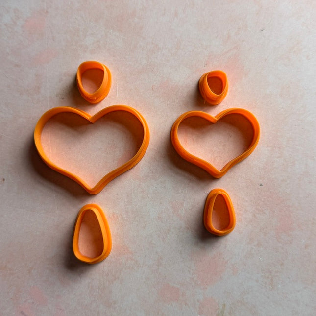 Heart Droplet polymer clay earring cutter set Valentine