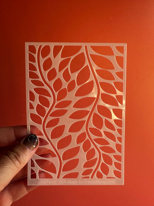 Forest Ferns botanical leaf polymer clay stencil texture sheet - Create Along 