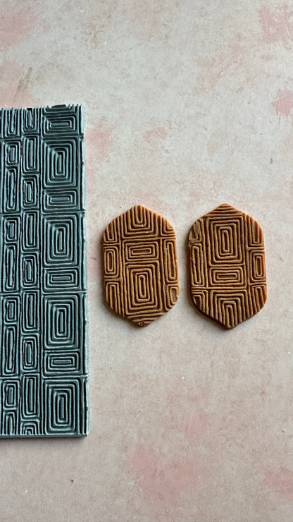 Polymer Clay Rubber Stamp Mod Rectangle Boho geometric pattern - Create Along 